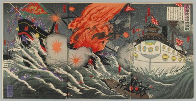 Great Sea Battle at Weihaiwei, Meiji-æra, 1895 (træblok i farver) af Japanese School