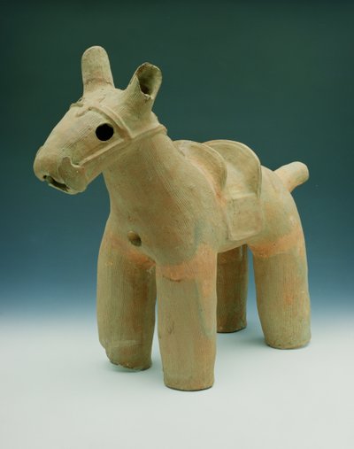 Haniwa-hest, fundet placeret omkring Funuli, Boshu-provinsen, Osato-distriktet, Dolmen-perioden (lertøj) af Japanese School