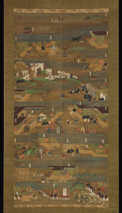 Illustreret biografi om prins Sh?toku, hængende rulle, Kamakura-perioden (1185-1333) (blæk, farve og guld på silke) af Japanese School