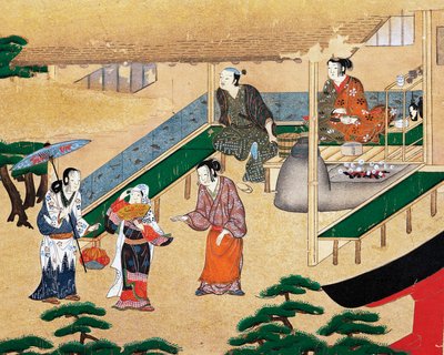 Inde i et hus i udkanten af Kyoto, ukiyo-e, silkemaleri, Tosa-skolen, japansk civilisation af Japanese School
