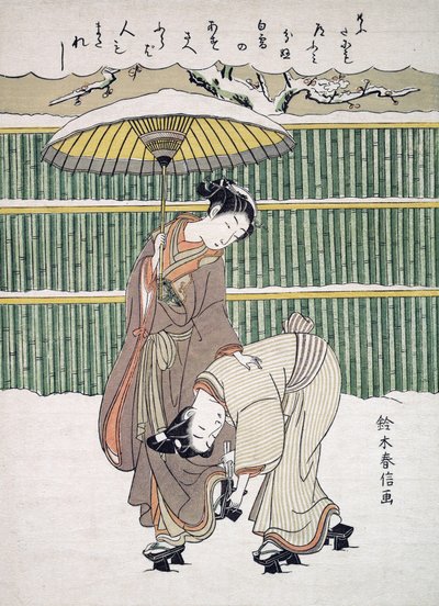 Japanske elskere, der går i sne, pub. C. 1768 af Japanese School