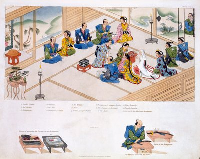 Japansk ægteskab: de to familier mødes, med mægler, pub. 1824. af Japanese School