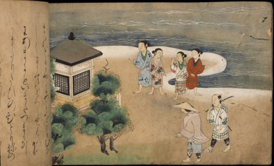Japanske mænd ved en pagode, illustration fra 