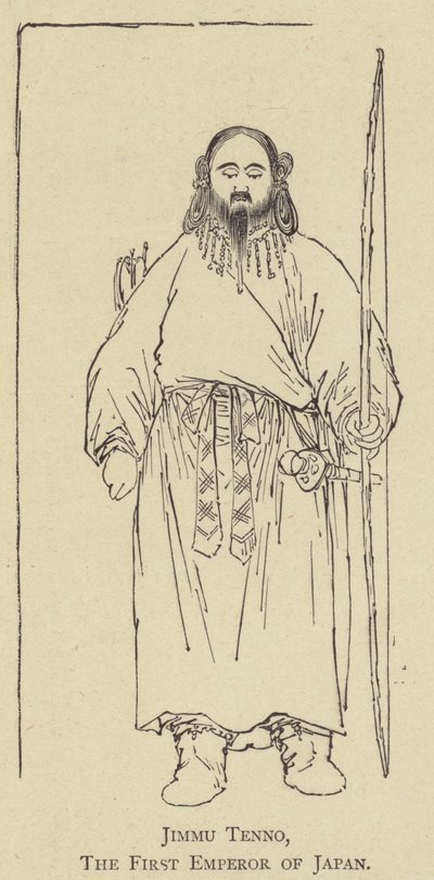 Jimmu Tenno, den første kejser af Japan (litho) af Japanese School
