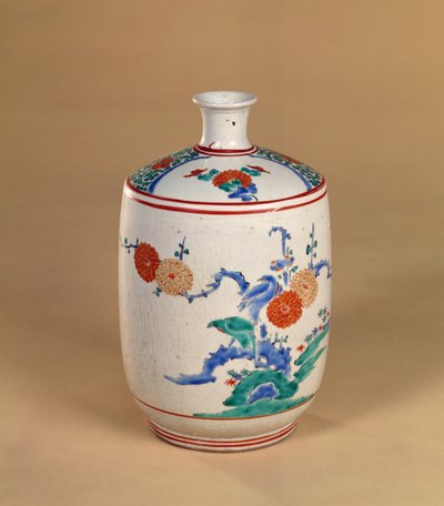 Kakiemonflaske med blomsterdekoration, Edo-periode, ca. 1660 (porcelæn) af Japanese School