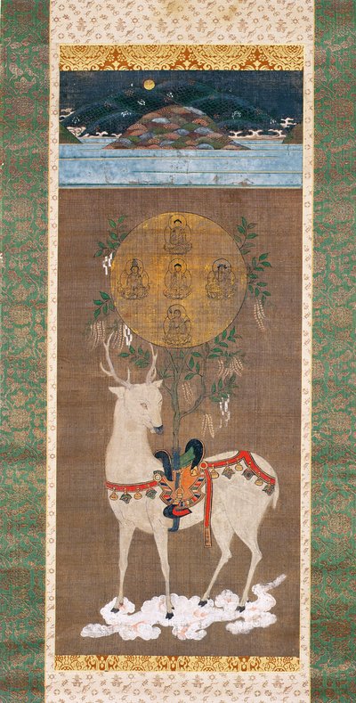 Kasuga-hjort med mandala, Muromachi-periode (1392-1573) (maleri på silke) af Japanese School