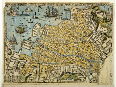 Kort over Nagasaki, ca. 1801 (farvetræsnit) af Japanese School