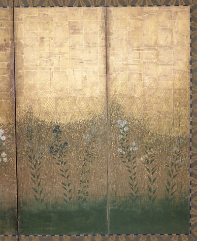 Moon In Musashi Plain (farve og guld på papir) af Japanese School