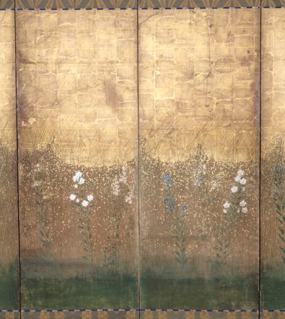 Moon In Musashi Plain (farve og guld på papir) af Japanese School