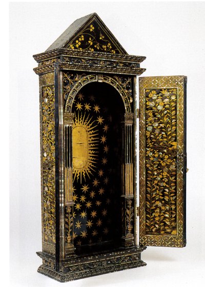 Namban kristen bærbar helligdom, designet til at indeholde en religiøs statuette, Momoyama-perioden af Japanese School