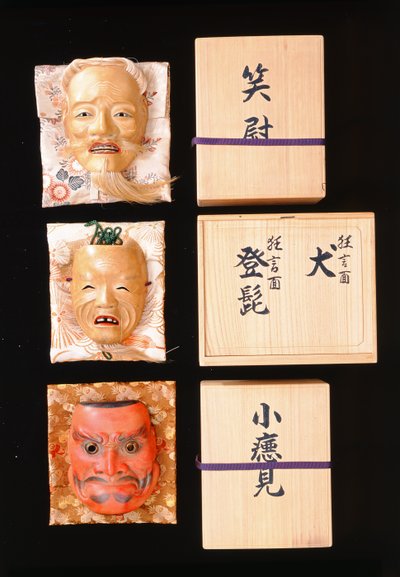 Noh Masks (lakeret træ) af Japanese School