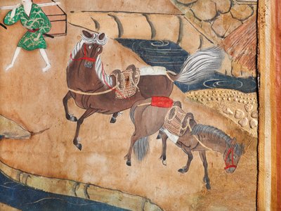 Osakazu Byobu - Japansk foldeskærm med otte paneler (maleri) af Japanese School