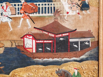 Osakazu Byobu - Japansk foldeskærm med otte paneler (maleri) af Japanese School