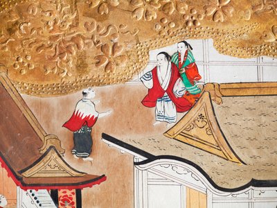 Osakazu Byobu - Japansk foldeskærm med otte paneler (maleri) af Japanese School