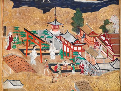 Osakazu Byobu - Japansk foldeskærm med otte paneler (maleri) af Japanese School