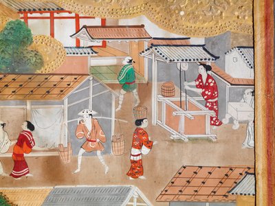 Osakazu Byobu - Japansk foldeskærm med otte paneler (maleri) af Japanese School