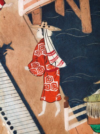 Osakazu Byobu - Japansk foldeskærm med otte paneler (maleri) af Japanese School