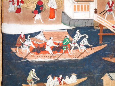 Osakazu Byobu - Japansk foldeskærm med otte paneler (maleri) af Japanese School