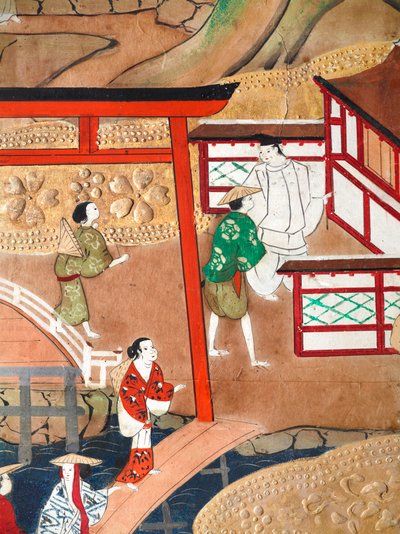 Osakazu Byobu - Japansk foldeskærm med otte paneler (maleri) af Japanese School