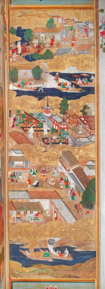 Osakazu Byobu - Japansk foldeskærm med otte paneler (maleri) af Japanese School