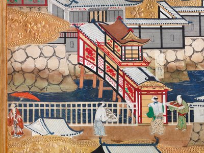 Osakazu Byobu - Japansk foldeskærm med otte paneler (maleri) af Japanese School