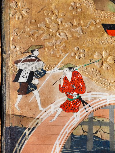 Osakazu Byobu - Japansk foldeskærm med otte paneler (maleri) af Japanese School
