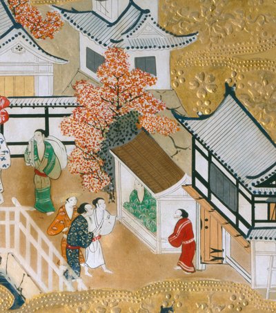 Osakazu Byobu - Japansk foldeskærm med otte paneler (maleri) af Japanese School