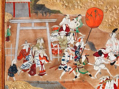 Osakazu Byobu - Japansk foldeskærm med otte paneler (maleri) af Japanese School