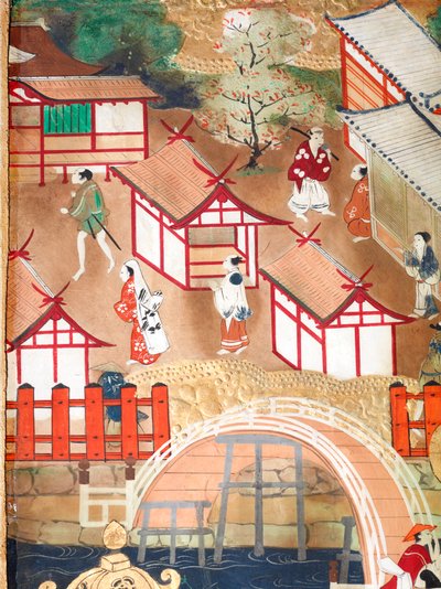 Osakazu Byobu - Japansk foldeskærm med otte paneler (maleri) af Japanese School