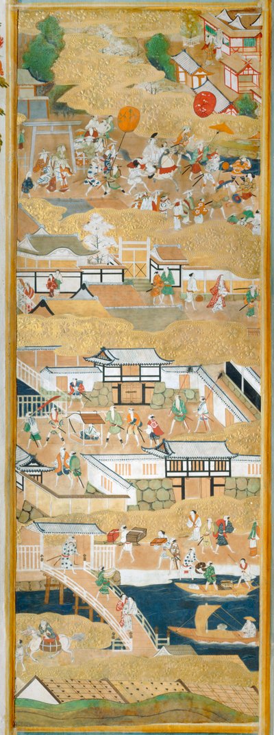 Osakazu Byobu - Japansk foldeskærm med otte paneler (maleri) af Japanese School