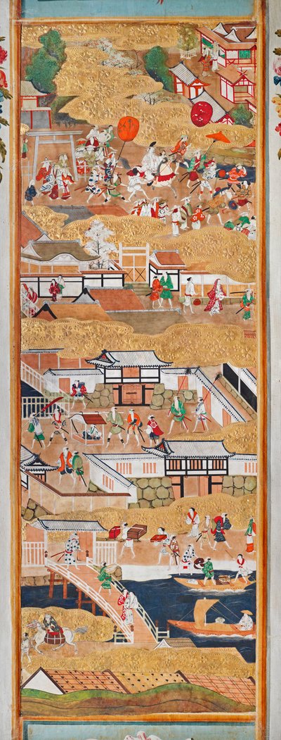 Osakazu Byobu - Japansk foldeskærm med otte paneler (maleri) af Japanese School
