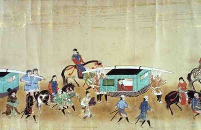 En del af den sjette koreanske ambassade i Japan på tidspunktet for arvefølgen i Tokugawa Ietsuna i 1651, muligvis af Kano Masanobu (1625-94) 1655-57 (rullemaleri) (se også 120824) af Japanese School
