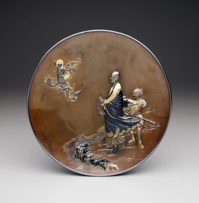 Plaque, Meiji-periode. ca. 1870 (sølv, kobber og forgyldt) af Japanese School