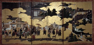 "Portugisisk" skærm: en repræsentation af portugisiske jesuitiske missionærers ankomst til Japan i det 16. århundrede. Realiseret af Kano Skolen (?). 1593-1600. Lissabons museum for antikke kunst af Japanese School