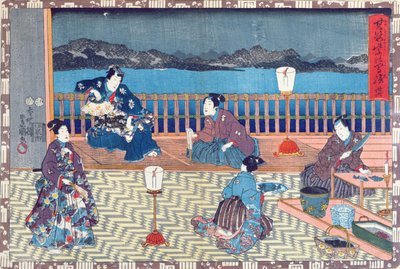 Klargøring af fisk (farvet træsnit) af Japanese School