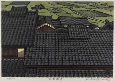 Rooftop fra serien Kisokaido (farvet træbloktryk) af Japanese School
