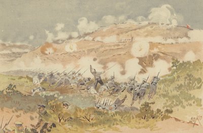Russisk modangreb på vores position ved Chien-shan (chromolitho) af Japanese School