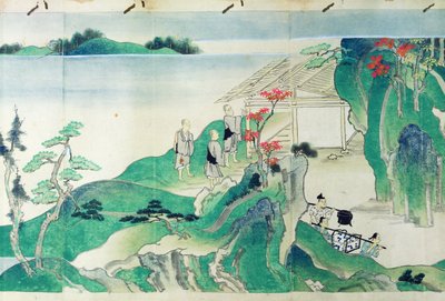 Tjenere, fra en illustreret historie om munken Ippens liv (1239-89) (wc på papir) af Japanese School