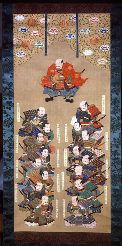 Shogun fra Tokugawa-familien med de 16 adelige Samurai, 1600-tallet af Japanese School
