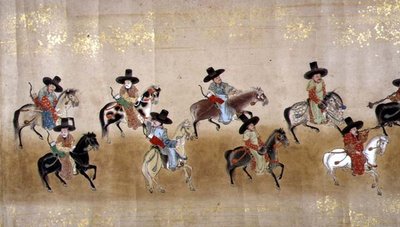 Sjette koreanske ambassade til Japan i Meireki 1 på tidspunktet for Tokugawa Ietsunas tronfølger i 1651, muligvis af Kano Masunobu (1625-94) (rullemaleri) af Japanese School