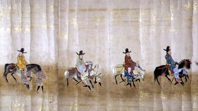 Sjette koreanske ambassade til Japan i Meireki 1 på tidspunktet for Tokugawa Ietsunas arvefølge i 1651, muligvis af Kano Masunobu (1625-94) (rullemaleri) (detaljer) af Japanese School