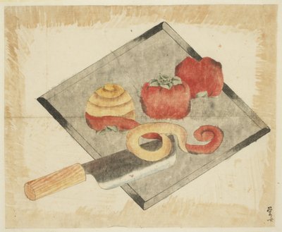 Still livet med persimmoner og kniv af Japanese School