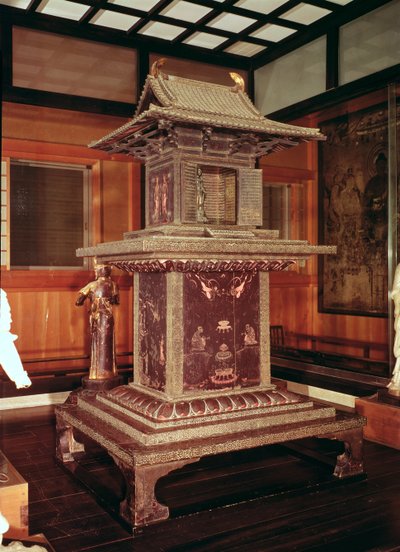 Tamamushi-helligdommen fra Horyu Ji-templet, der skildrer historien om Buddha i en tidligere inkarnation, ca. 650 af Japanese School