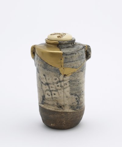 Tea caddy med to lugs, i Oribe stil, Kyoto, Kyoto-fu, Edo periode, slutningen af det 17. eller begyndelsen af det 19. århundrede (keramik) af Japanese School
