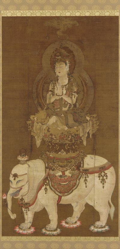 Bodhisattva - Fugen (Fugen Bosatsu) Heian Periode (blæk, guld og sølv på silke) af Japanese School