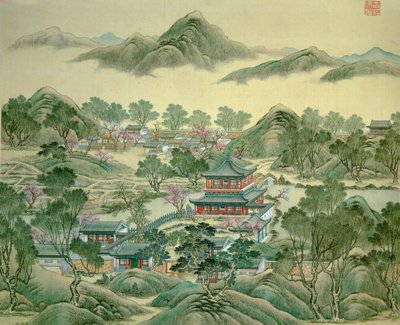 Detaljepavillonen af et japansk tryk fra det 19. århundrede. af Japanese School