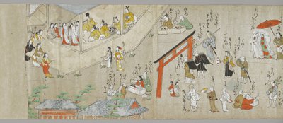 Tenjin Shrine Scrolls (en af et par) (detalje), Tosa School, 1600-tallet (blæk, farve & gofun på papir) (se også 5846316) af Japanese School