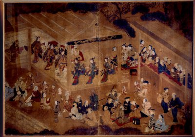 Teater Kabuki: skuespillere på scenen; Japansk tryk fra det 18. århundrede Paris, Guimet-museet, Nationalmuseet for asiatisk kunst af Japanese School