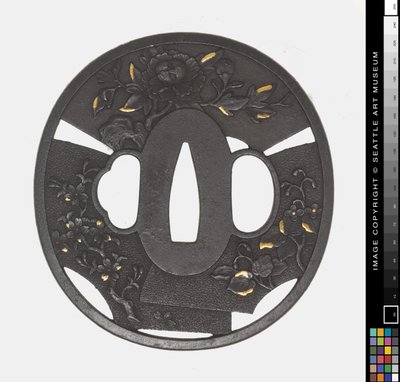 Tsuba: Krysantemum, Kirsebær, Iris af Japanese School