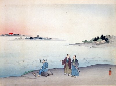 To mænd går ved en sø, ca. 1870 af Japanese School